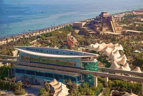 An aerial photo of Aquaventure station at Atlantis Hotel in Dubai