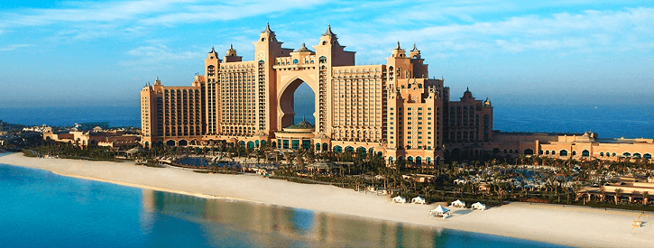 An aerial photo of Atlantis Hotel from the sea